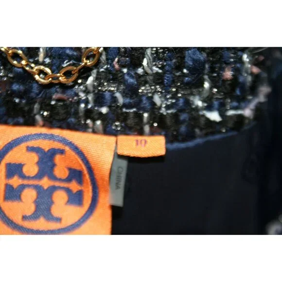 Tory Burch Annabelle Tweed Coat Jacket Blue Black Womens 10 Modern Heritage - Picture 6 of 14